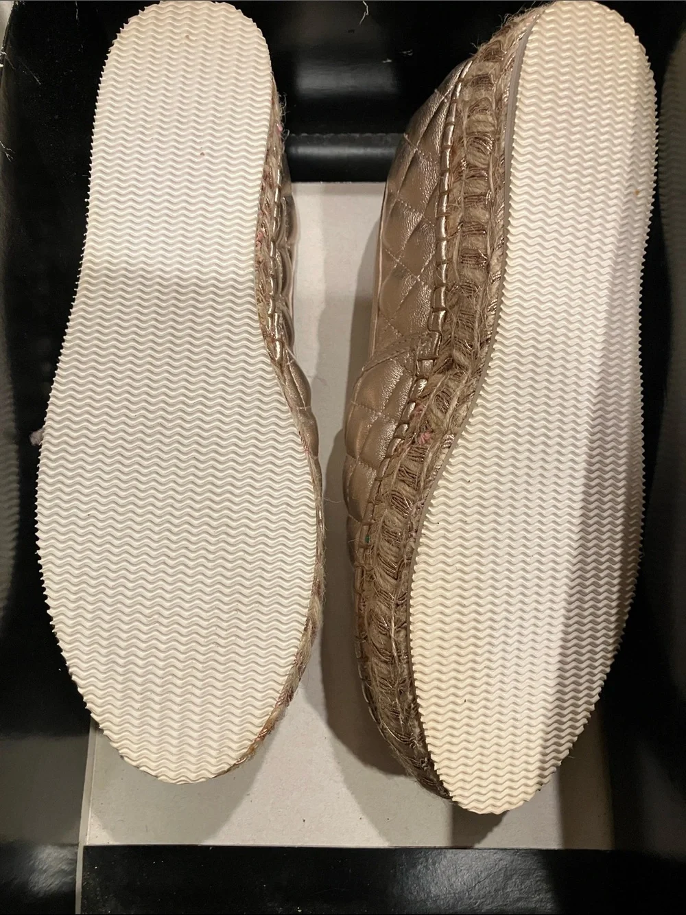 Quilted Metallic Espadrille Slip-Ons in Rose Gold